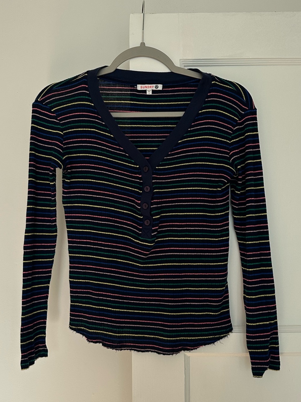 Sundry Rainbow Stripe Henley Top — Size 1 (XS/S